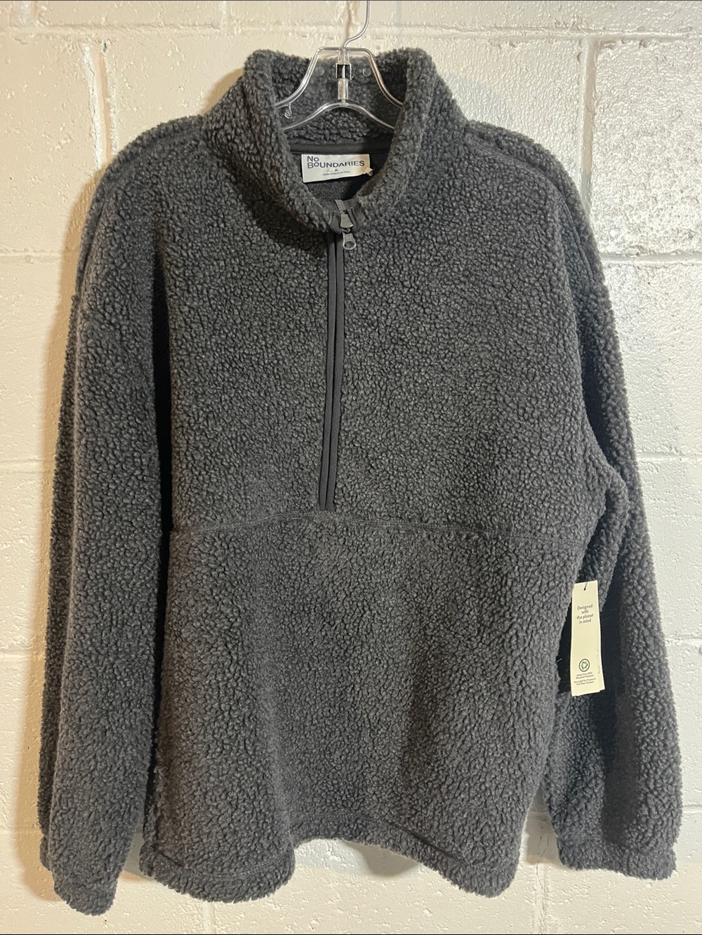 No Boundaries Men’s Sherpa Half-Zip Pullover-Medium
